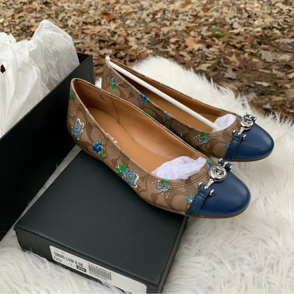 Coach Lelia Floral Brown and Blue Women's Flats Size 6.5 - Picture 2 of 3